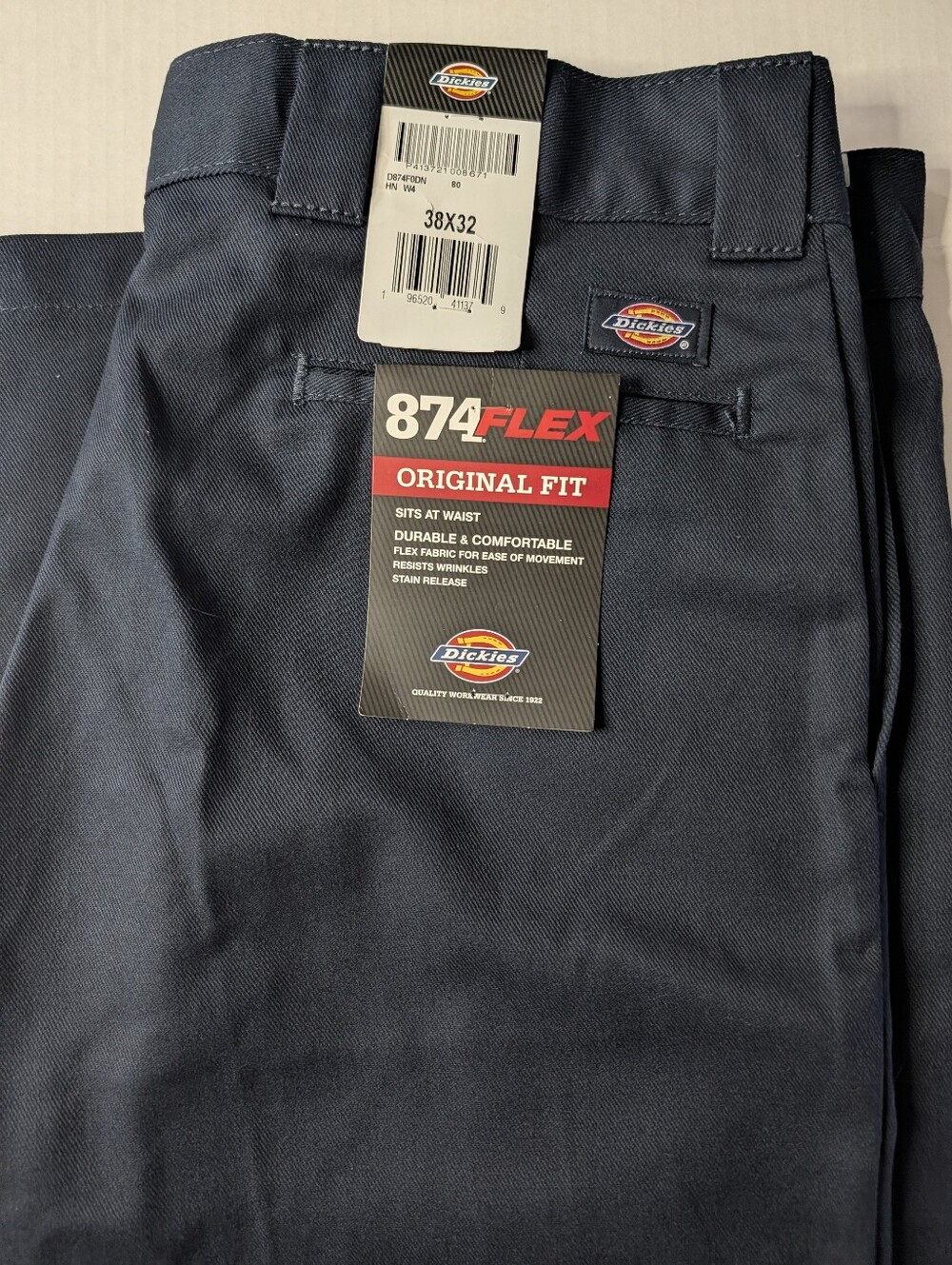Dickies Men's 874 Flex Work Pants 38 W X 32 L Navy Blue Brand New With Tags.